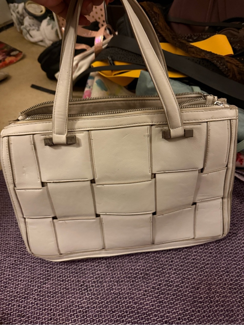 Alfani White Woven Satchel Bag